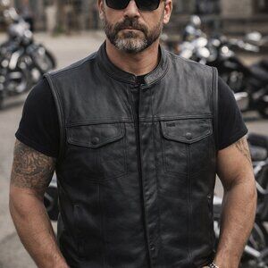 Street & Steel Leather Vest Mens Black Motorcycle Biker Size Large